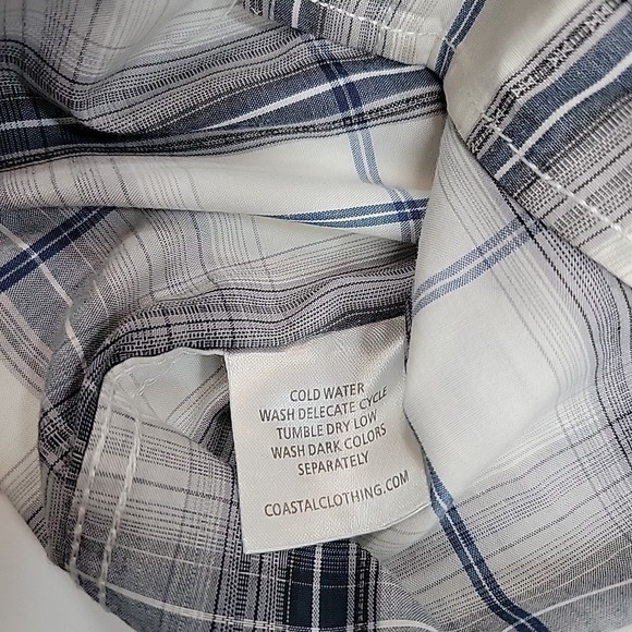 Coastal Mens White Plaid Pearl Snap Western Shirt Sz 2XL Cotton Long Sleeve - Picture 3 of 9